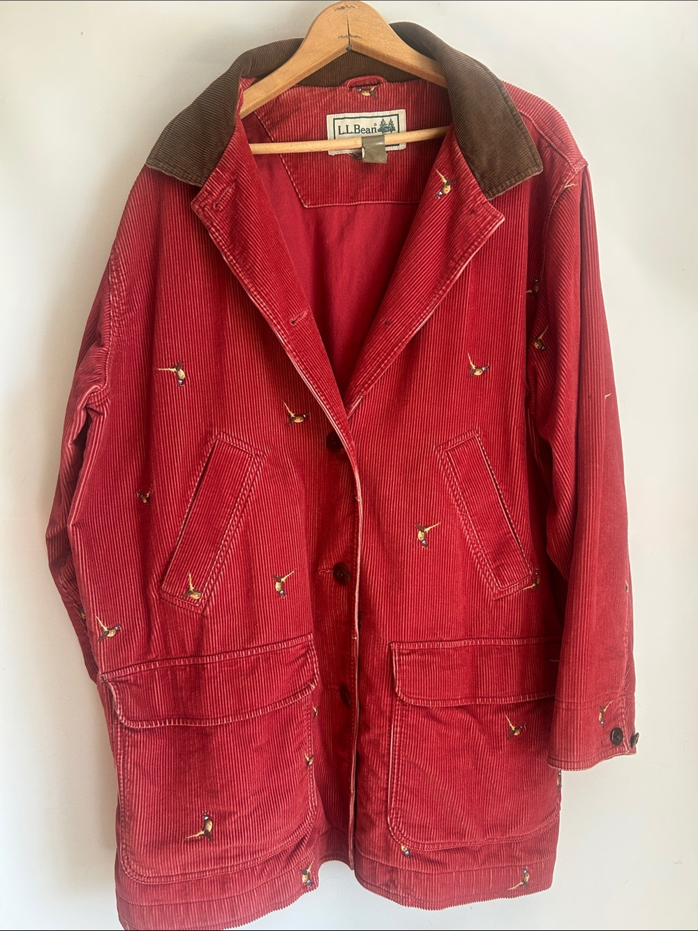 LL Bean corduroy, pheasant, embroidered barn, jacket